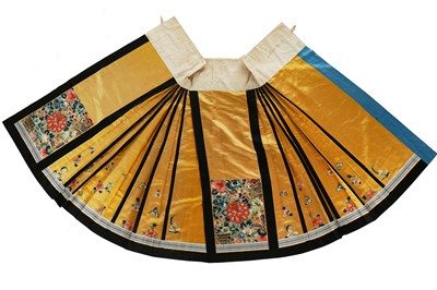 Lot 308 - A good embroidered yellow satin skirt, Chinese, circa 1900
