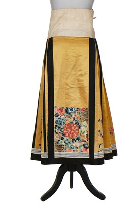 Lot 308 - A good embroidered yellow satin skirt, Chinese, circa 1900