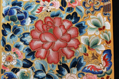 Lot 308 - A good embroidered yellow satin skirt, Chinese, circa 1900