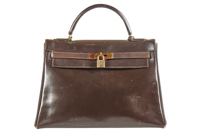 Lot 34 - An Hermès brown box leather Kelly 32, 1970