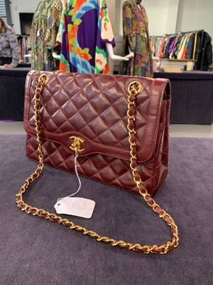 Lot 2 - A Chanel bordeaux-red quilted lambskin leather flap bag, 1980s