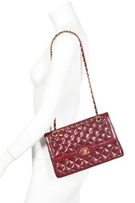 Lot 2 - A Chanel bordeaux-red quilted lambskin leather flap bag, 1980s