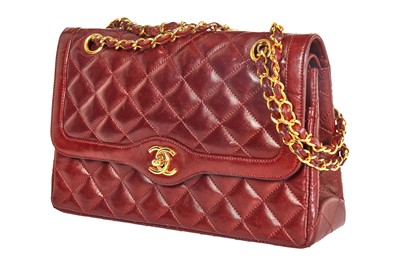 Lot 2 - A Chanel bordeaux-red quilted lambskin leather flap bag, 1980s