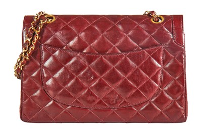 Lot 2 - A Chanel bordeaux-red quilted lambskin leather flap bag, 1980s