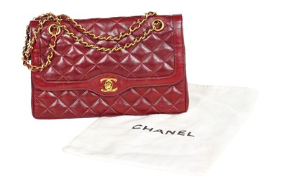 Lot 2 - A Chanel bordeaux-red quilted lambskin leather flap bag, 1980s