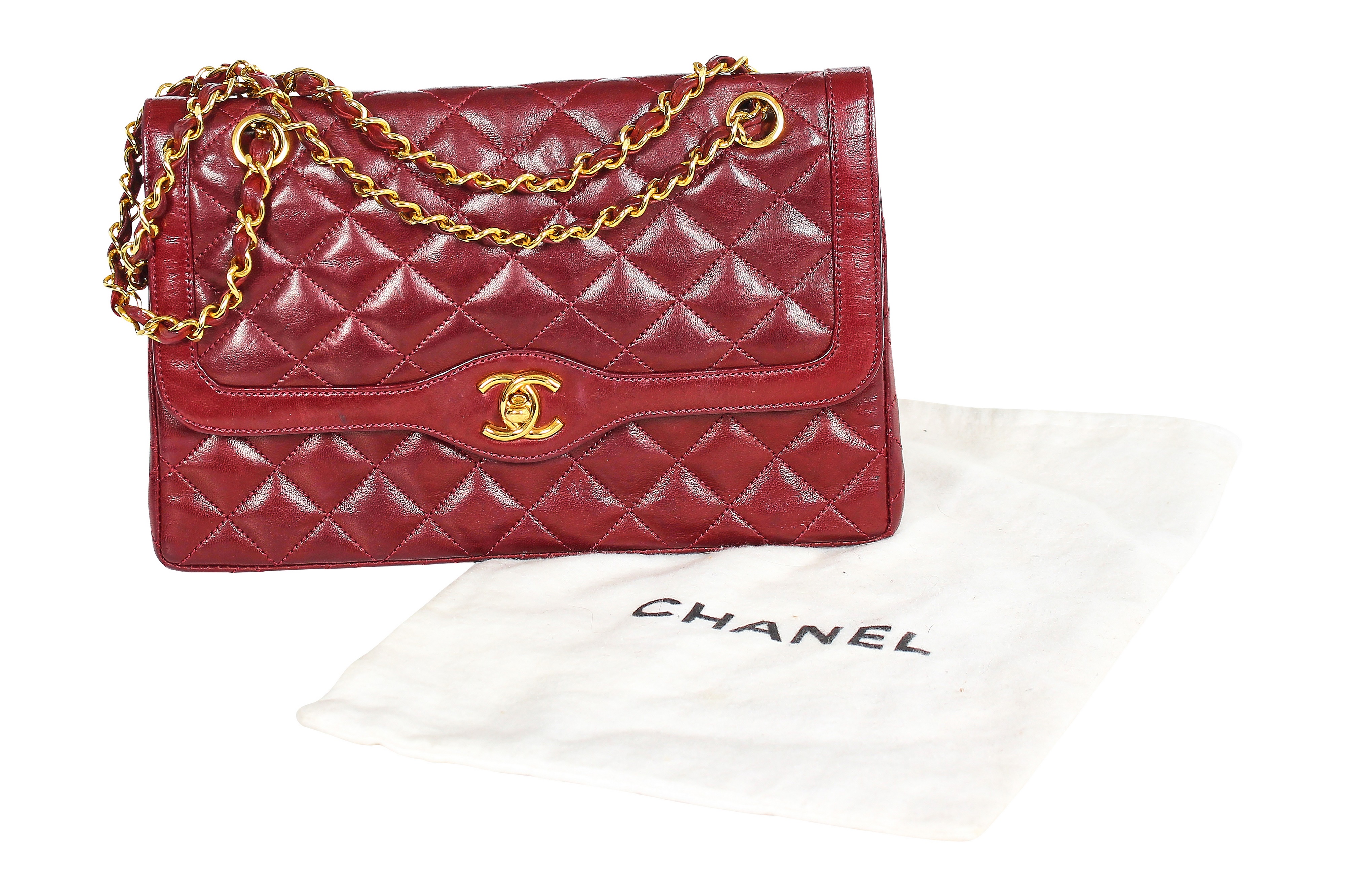 Lot 2 - A Chanel bordeaux-red quilted lambskin leather