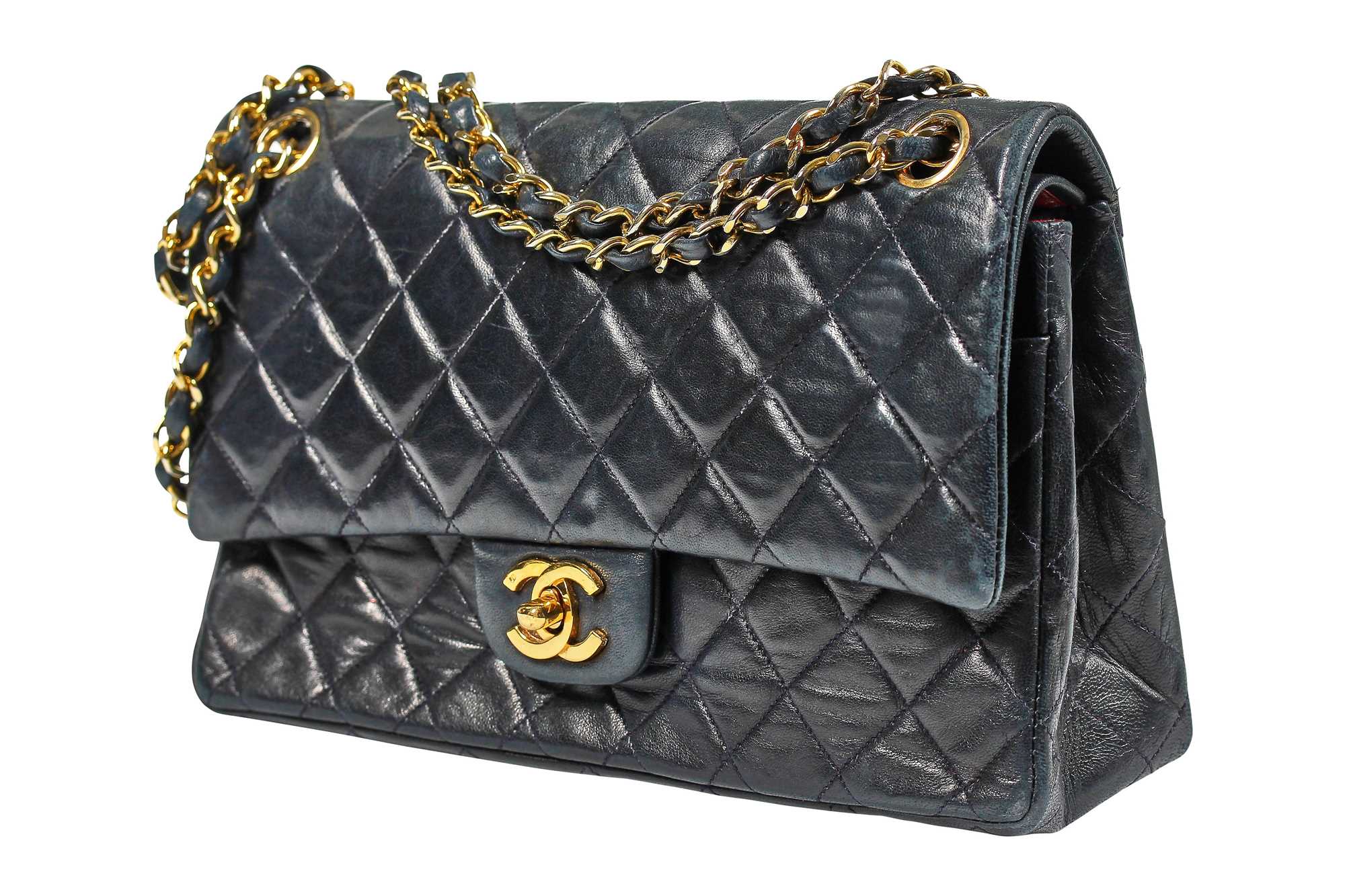 Chanel Black Leather 2.55 Bag 23 cm, 1980s
