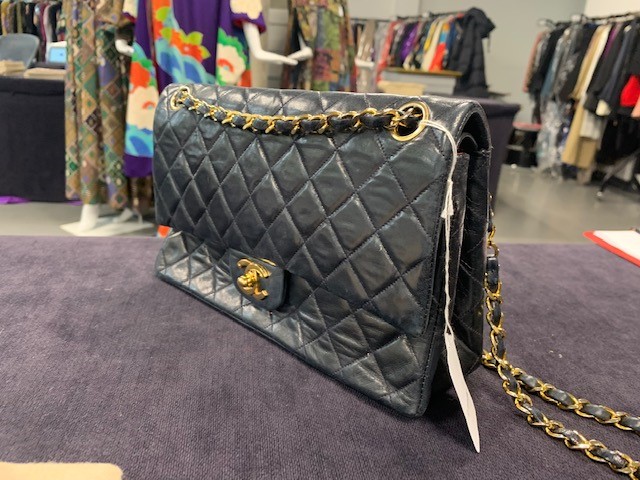 A Chanel navy quilted lambskin leather flap bag, 1980s
