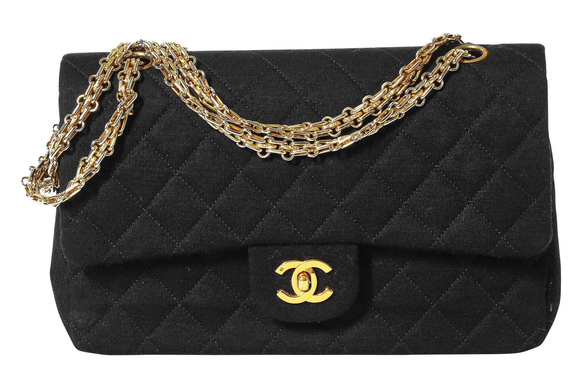 Lot 4 - A Chanel black quilted wool-jersey flap bag