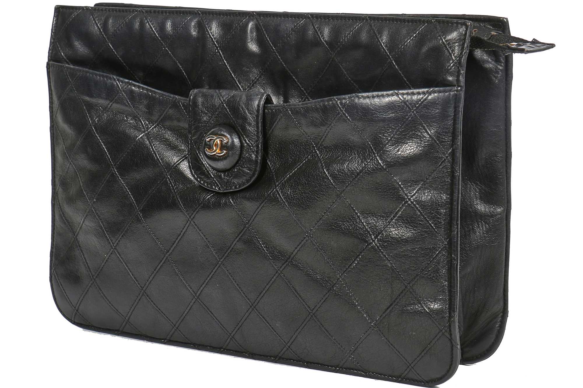 Lot 13 - A Chanel quilted black lambskin leather