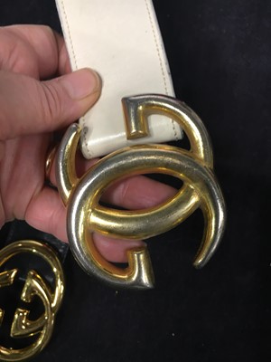 Lot 39 - Four Gucci leather belts with gilt double 'G' buckles, 1970s-80s