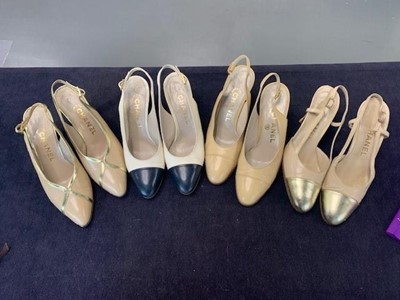 Lot 21 - Four pairs of Chanel leather shoes, 1980s