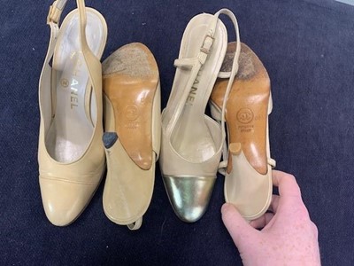 Lot 21 - Four pairs of Chanel leather shoes, 1980s