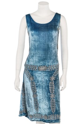 Lot 225 - A sky-blue velvet flapper dress, circa 1928