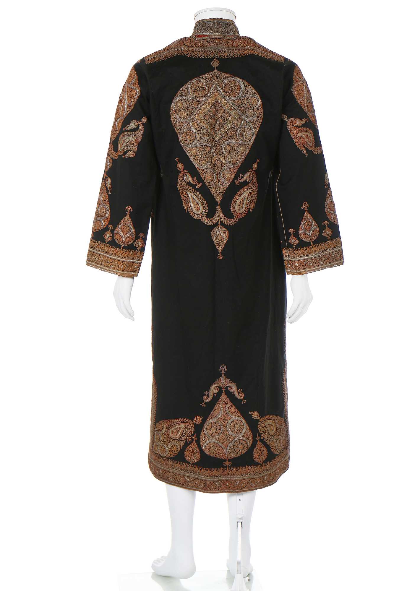 Indian Man Robe Lot 288 - An embroidered black wool man's robe, Indian,