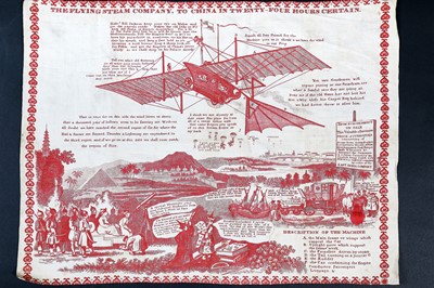 Lot 246 - A rare printed aeronautical handkerchief, 'The Flying Steam Company. To China in Twenty Four Hours Certain',  circa 1843