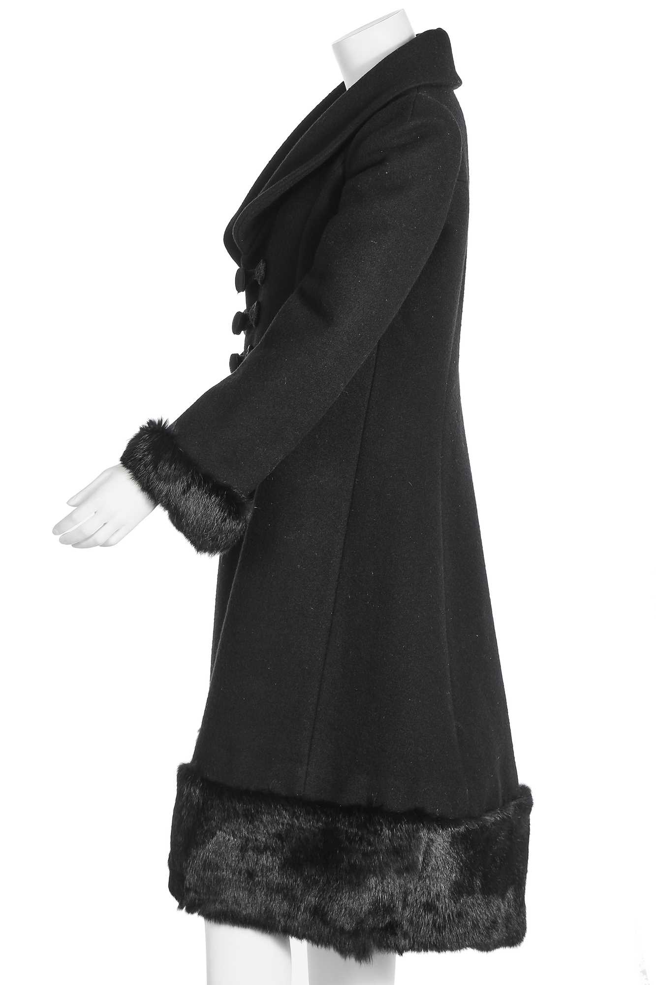 Lot 182 - A Biba fur-trimmed black wool coat, circa