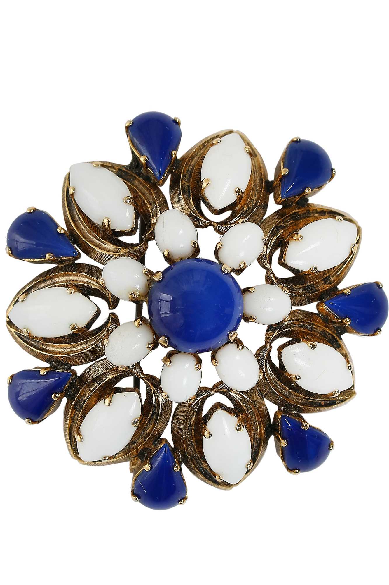 Lot 27 - A Dior demi-parure of polished blue and white 'stones' inset into gilt frames, 1964