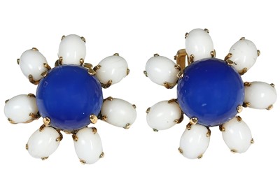 Lot 27 - A Dior demi-parure of polished blue and white 'stones' inset into gilt frames, 1964