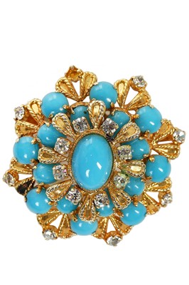 Lot 25 - A Dior demi-parure of polished turquoise 'stones' inset into gilt frames, 1968