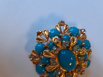 Lot 25 - A Dior demi-parure of polished turquoise 'stones' inset into gilt frames, 1968