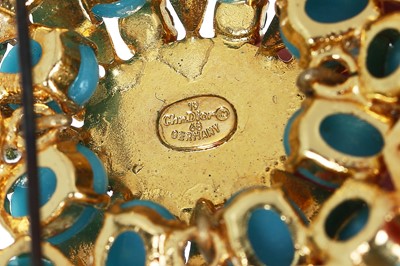 Lot 25 - A Dior demi-parure of polished turquoise 'stones' inset into gilt frames, 1968