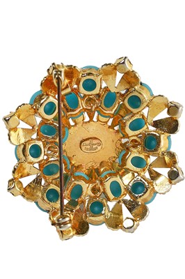 Lot 25 - A Dior demi-parure of polished turquoise 'stones' inset into gilt frames, 1968