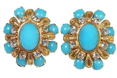 Lot 25 - A Dior demi-parure of polished turquoise 'stones' inset into gilt frames, 1968