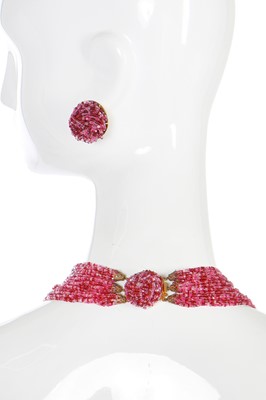 Lot 26 - A Dior demi-parure of glass seed beads in shades of pink, 1966