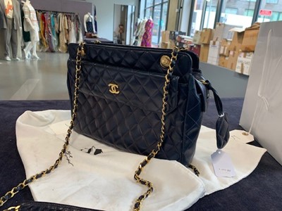 Lot 3 - A Chanel navy quilted lambskin bag, 1980s