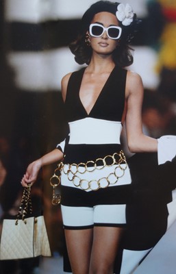 Lot 1 - A Chanel quilted canvas and navy lambskin leather bag, Spring-Summer 1991 ready-to-wear
