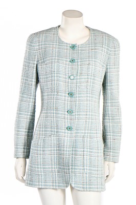 Lot 14 - A Chanel wool-blend tweed jacket in shades of ice-blue and white, Spring-Summer 1997