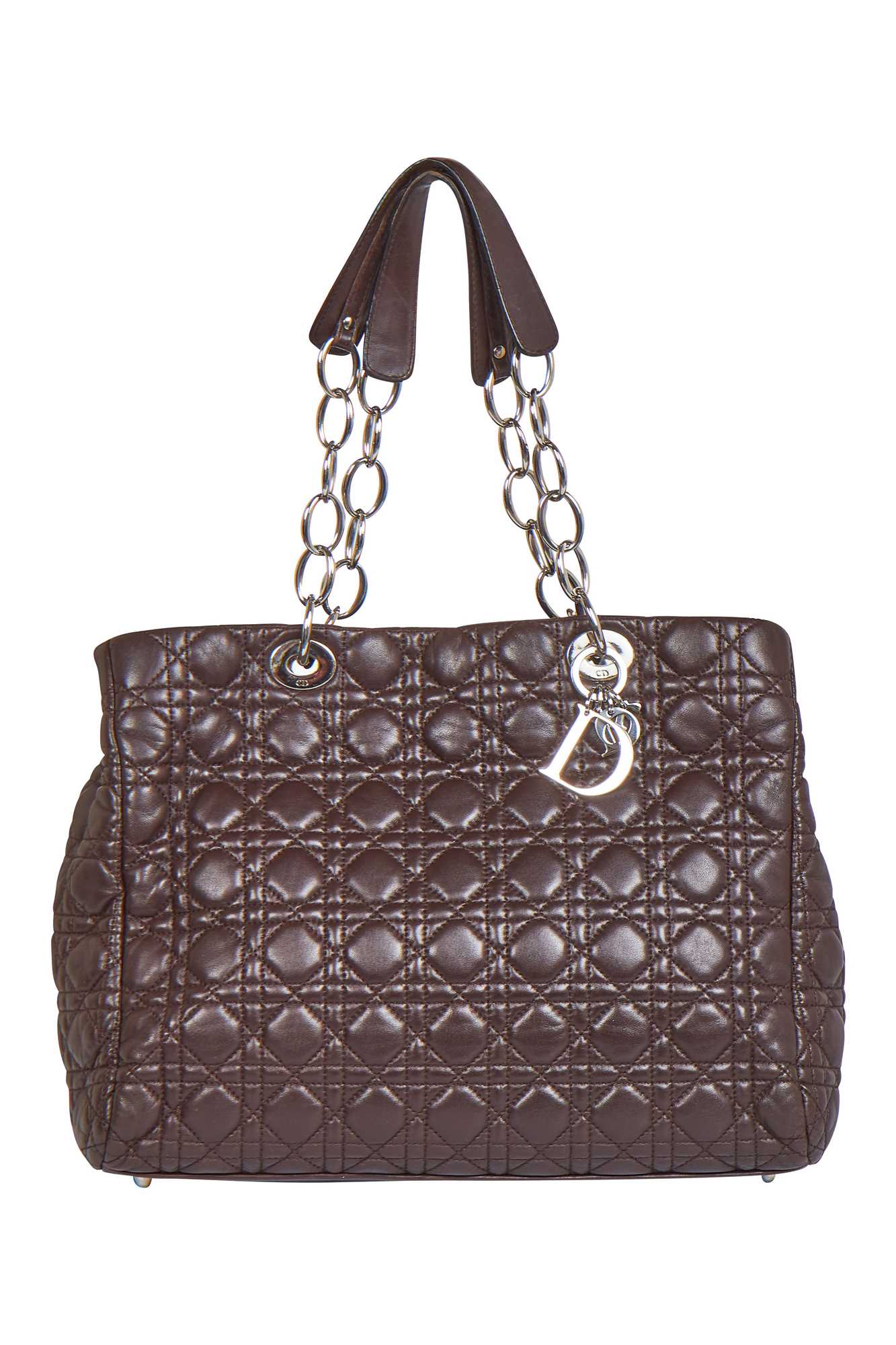 Lot 37 - A Dior 'cannage' quilted brown lambskin leather shopping tote bag, 2000s