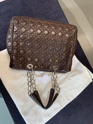 Lot 37 - A Dior 'cannage' quilted brown lambskin leather shopping tote bag, 2000s