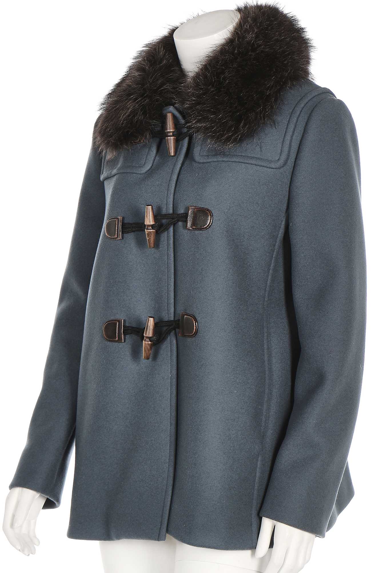 Lot 53 - A Prada slate-blue wool coat with racoon fur collar, modern