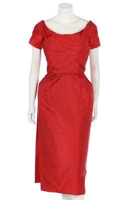 Lot 190 - A Ceil Chapman red satin cocktail dress, circa 1960