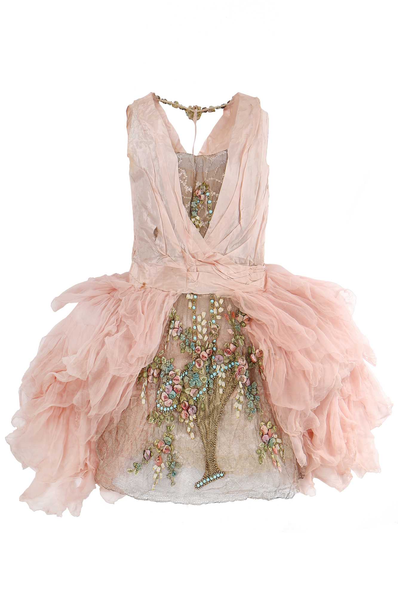 Lot 221 - A rare Boué Soeurs pale-pink silk-taffeta Robe de Style, model 'Bouquetière', 1927-28