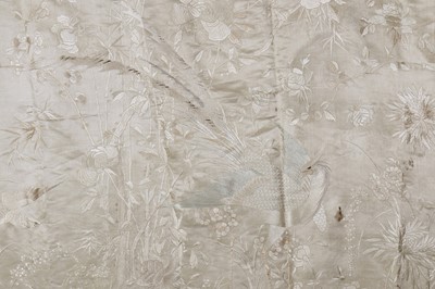 Lot 300 - An embroidered ivory satin bedspread, Chinese for the European market, early 20th century