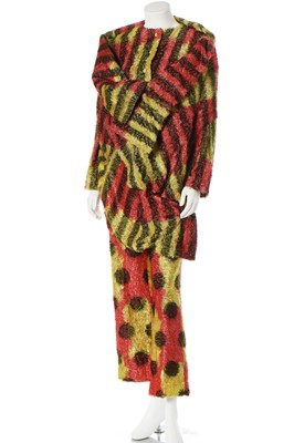 Lot 75 - An Issey Miyake red and yellow checked plush ensemble, Autumn-Winter 1998