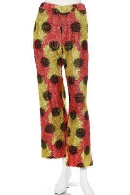 Lot 75 - An Issey Miyake red and yellow checked plush ensemble, Autumn-Winter 1998