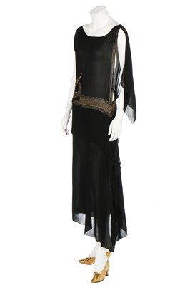Lot 229 - A black chiffon tabard with embroidered and sequinned abstract motif to waistline, early 1920s
