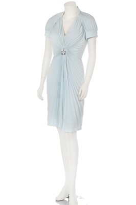 Lot 123 - A Thierry Mugler ice-blue pleated polyester dress, probably Spring-Summer 1994