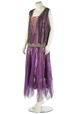 Lot 64 - A fine and rare Paul Poiret purple sequined evening dress, 1928