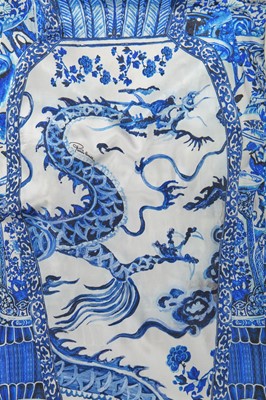 Lot 437 - A Roberto Cavalli 'Chinese' blue and white satin sheath, Autumn-Winter 2005-06