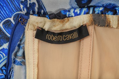 Lot 437 - A Roberto Cavalli 'Chinese' blue and white satin sheath, Autumn-Winter 2005-06