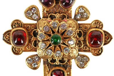 Lot 15 - A Chanel baroque 'pearl' necklace with large bejewelled gilt crucifix pendant, 1985