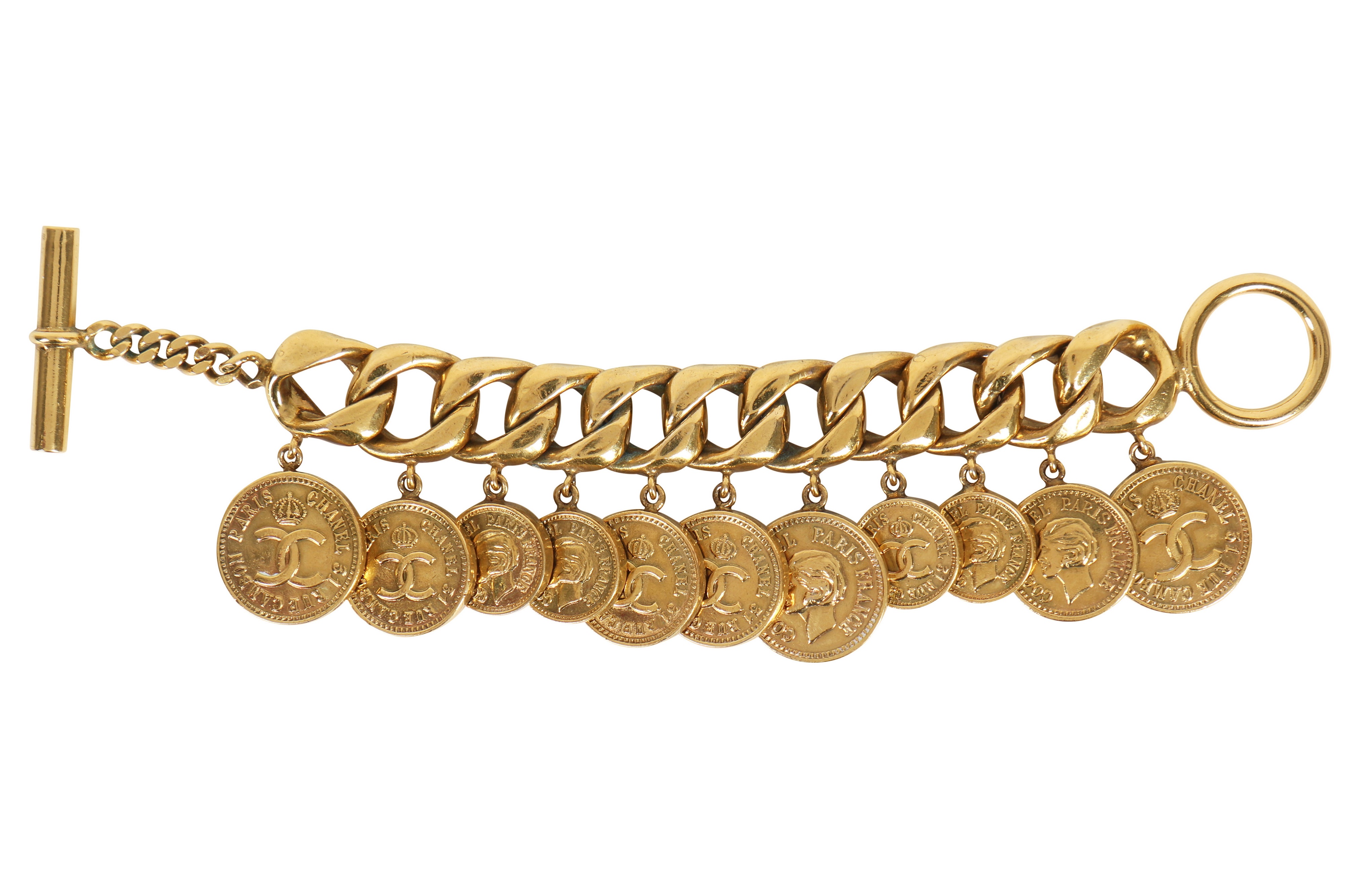 Lot 16 - A fine Chanel gilt 'coin' charm bracelet,