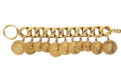 Lot 16 - A fine Chanel gilt 'coin' charm bracelet, probably 1970s