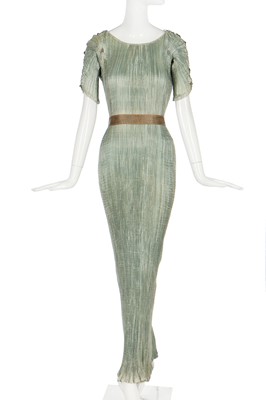 Lot 57 - A Mariano Fortuny pale-aqua pleated silk Delphos gown, 1920-30