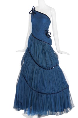 Lot 69 - A Lucien Lelong couture blue mesh crinoline dress, circa 1938